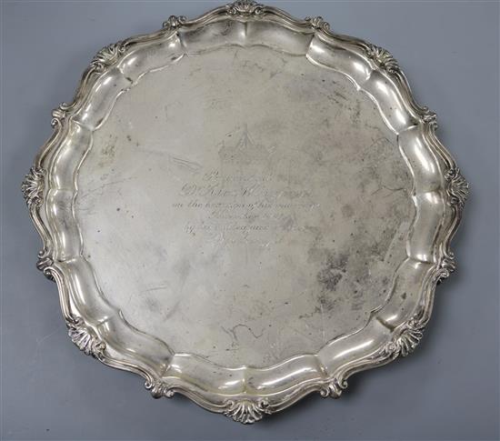 A George V silver salver with engraved inscription, Carrington & Co, London, 1926, 14 oz.